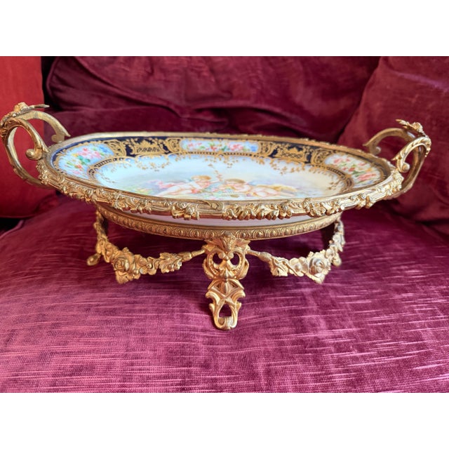 Antique French Sèvres Style Gilt Bronze Mounted Porcelain Centerpiece, Signed A. Collot, C. 1900 For Sale - Image 12 of 15