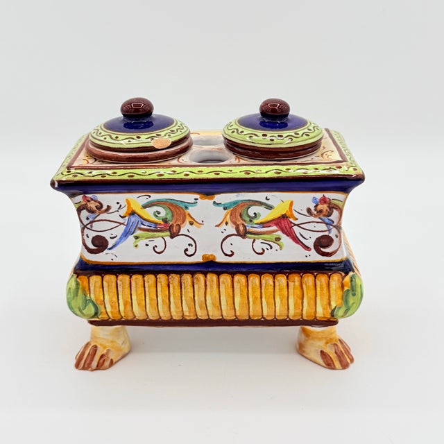 1950s Vintage Cacf Faenza Majolica Italian Ink Well For Sale - Image 11 of 11