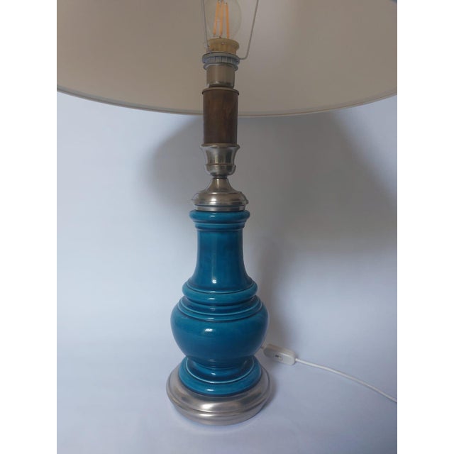 Mid-Century Blue Ceramic Wooden Table Lamp, 1960s For Sale - Image 18 of 18