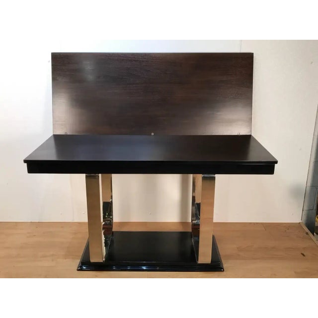 Chrome Mid 20th Century Art Deco Lacquer and Chrome Console or Dining Table For Sale - Image 8 of 11