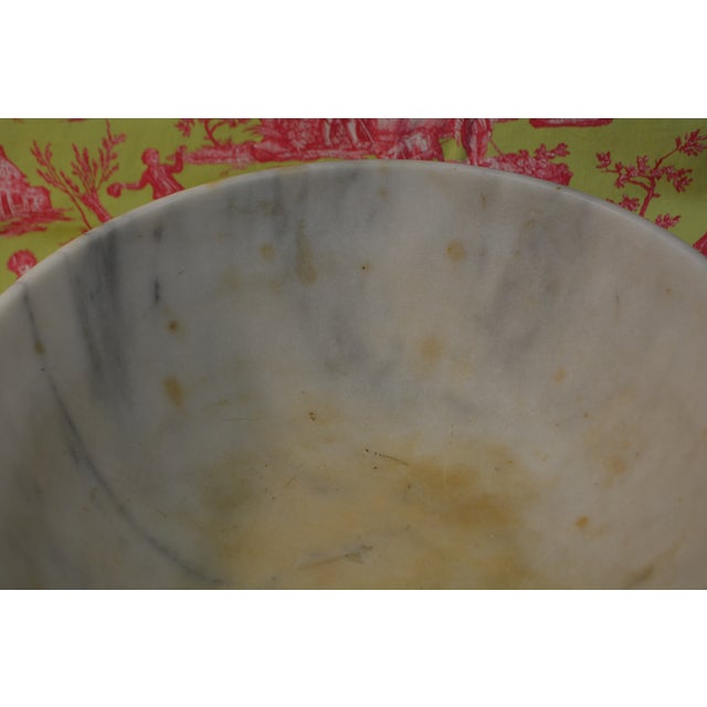 Stone Huge White / Gray Veined Round Marble Pedestal Bowl Deep Compote - Centerpiece For Sale - Image 7 of 15