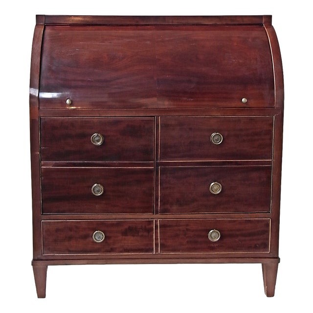 English Cylinder Secretaire in Polished Mahogany, 1890s For Sale