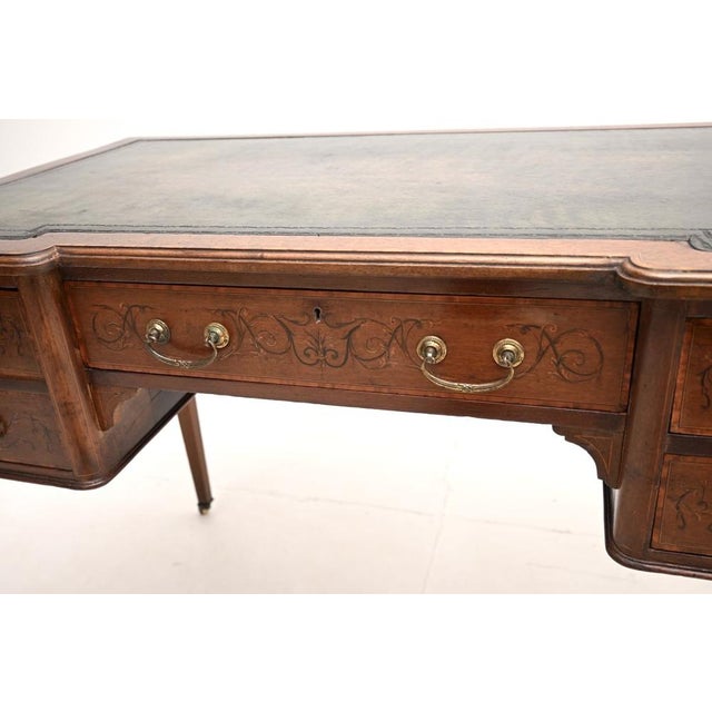 Antique Edwardian Inlaid Leather Top Desk, 1900s For Sale - Image 11 of 14