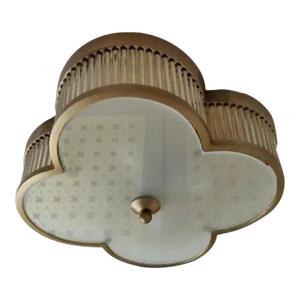 Vintage 1940s Art Deco Mount Ceiling Hanging Fixture Brass & Glass Rod Ship Light