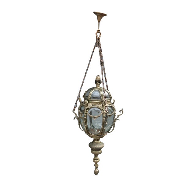 Italian Bronze Lantern with Curved Glass, Italy, 1850s For Sale