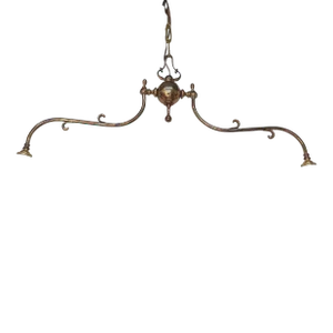 1940s Vintage Art Nouveau Ceiling Hanging Fixture in Brass & Milk Glass Shade