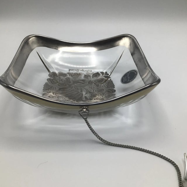 Mid-Century Modern Georges Briard Glass Pickle Dish Bowl With Attached Cocktail Fork For Sale - Image 3 of 12