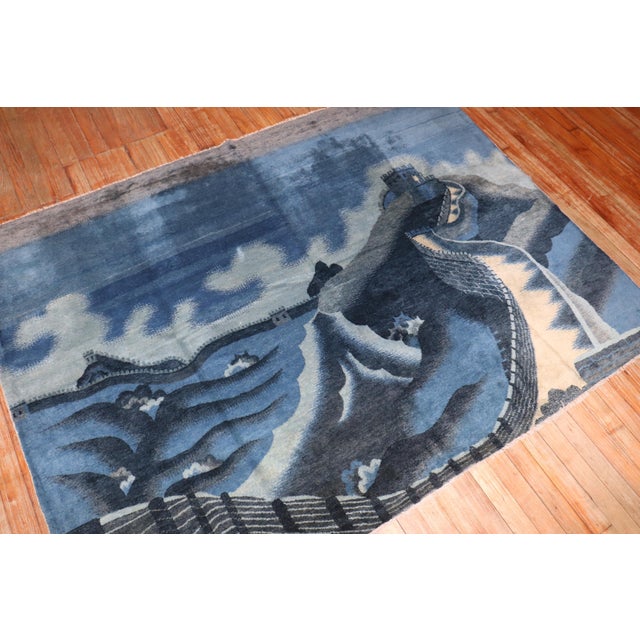 Blue Early 20th Century Zabihi Collection Chinese Batou Wall of China Pictorial Rug - 4'7" x 6' For Sale - Image 8 of 9