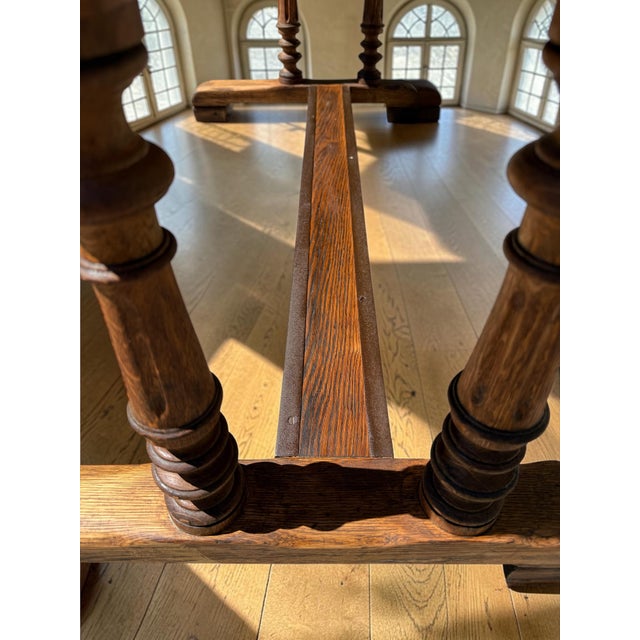 Antique English Slant-Top Gothic Revival Oak Double School Desk For Sale - Image 6 of 10