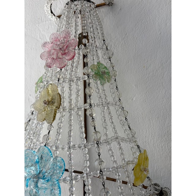 Italian Huge Beaded Colorful Murano Flowers Sconces, Circa 1940 Italian One of a Kind - a Pair For Sale - Image 3 of 14