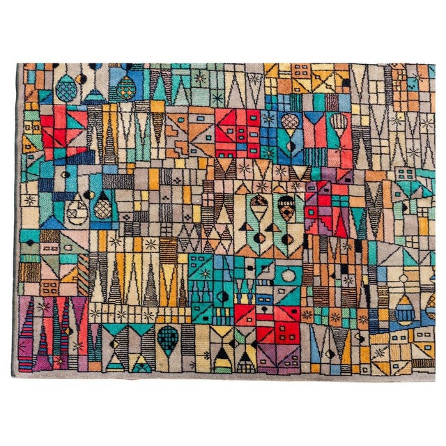 German Pop Art Blue and Green Wool Rug from Vorwerk, 1960s For Sale - Image 13 of 13