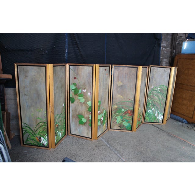 Summer Rain After Saikai Hoitsu Contemporary School Oil Painting Folding Screen For Sale - Image 6 of 18