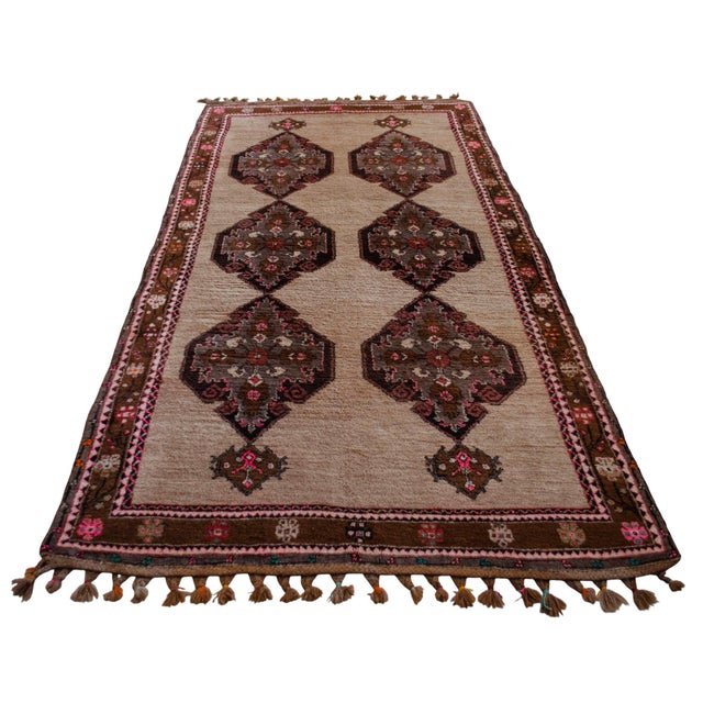 Turkish Authentic Vintage Turkish Rug: Camel Wool Large Runner With Natural Dyes For Sale - Image 3 of 12