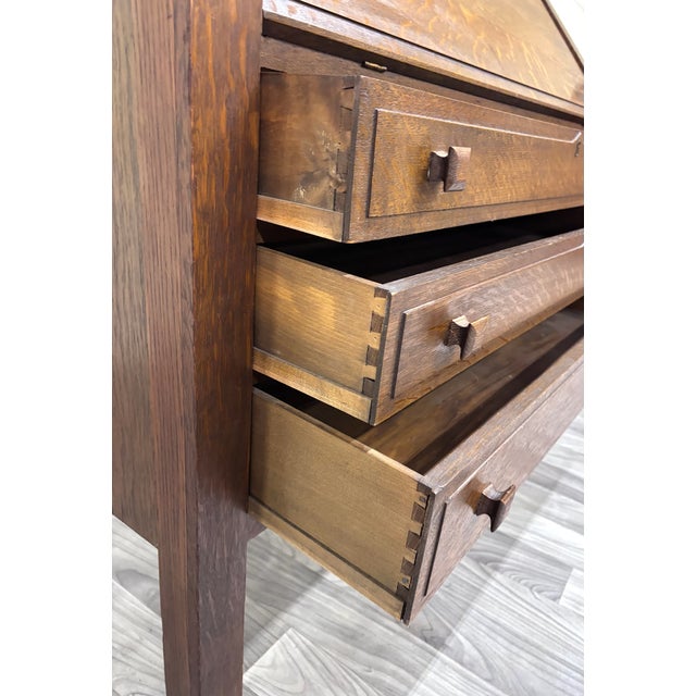 Antique Cron-Kills Co. Arts & Crafts Mission Tiger Oak Secretary Desk For Sale In Kansas City - Image 6 of 13