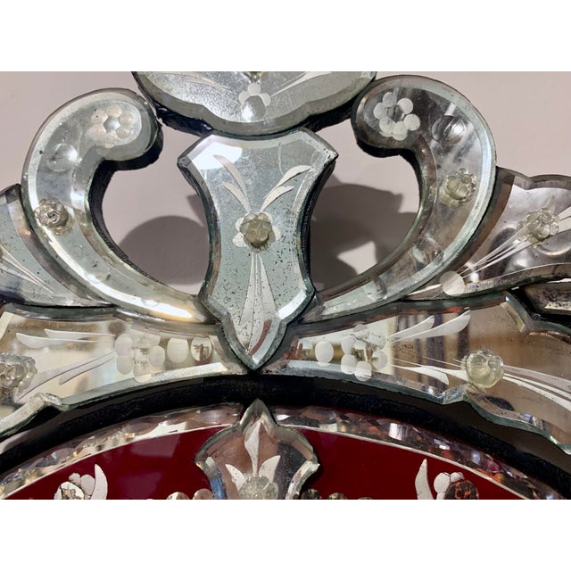 Small Venetian Red Cut to Clear Glass Mirror With Engraved Designs For Sale - Image 10 of 15