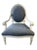 Oversized French Louis XVI Style Distressed Off-White & Slate Blue Upholstered Armchair For Sale - Image 4 of 12