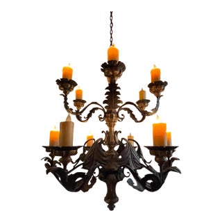 Mid 20th Century European-Style Iron Chandelier With Candle-Style Lights For Sale