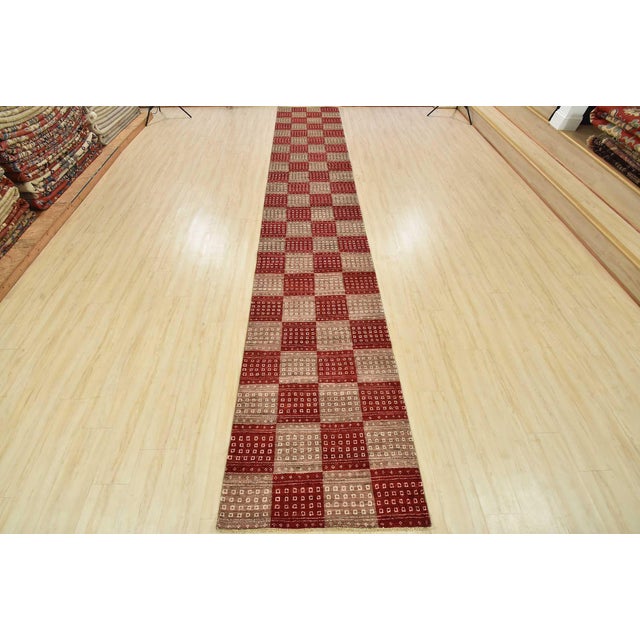 Contemporary Gabbeh Runner 3’1” X 17’9” Brown Red Wool Contemporary Hand-Knotted Rug For Sale - Image 3 of 13