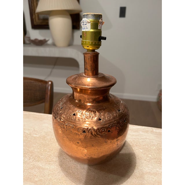 1990s Small Copper Lamp Made in India For Sale - Image 4 of 5