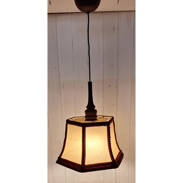Beige Vintage Hanging Lamp in Beechwood by Aro-Leuchten, 1970s For Sale - Image 8 of 8