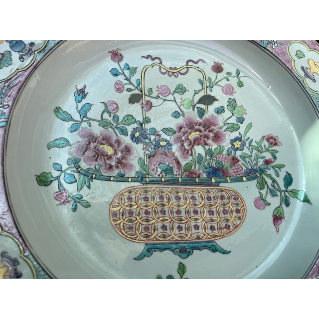 Antique Large Famille Rose 'Flower Basket' Charger For Sale - Image 4 of 12