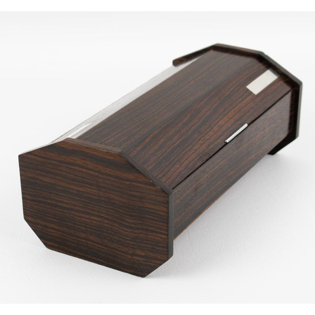 Brown Maison Desny Style Art Deco Modernist Box Macassar and Chrome For Sale - Image 8 of 10