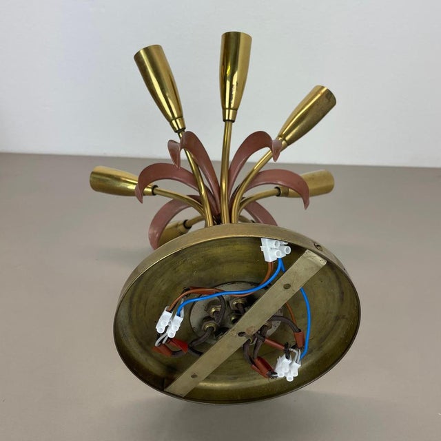 Italian Brass Theatre Ceiling Light in the style of Stilnovo, Italy, 1950s For Sale - Image 15 of 17