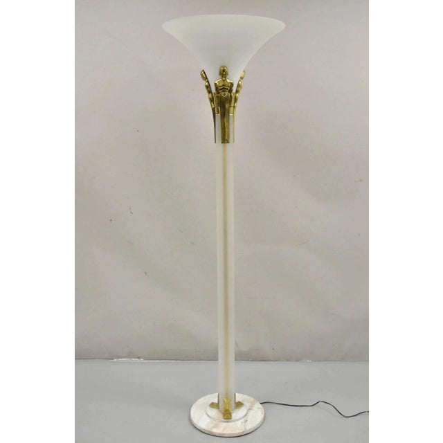 Vintage Postmodern Art Deco Figural Frosted Acrylic & Glass Torchiere Floor Lamp For Sale - Image 12 of 13