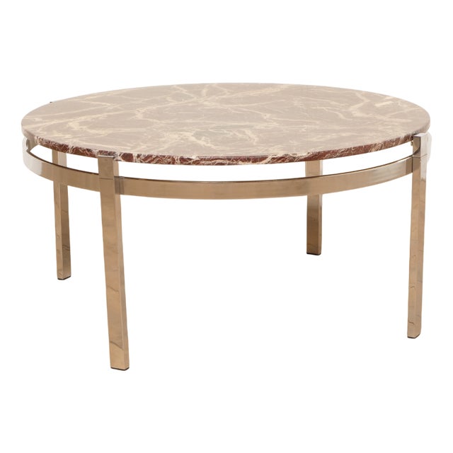 Vintage Round Coffee Table in Marble and Chrome For Sale
