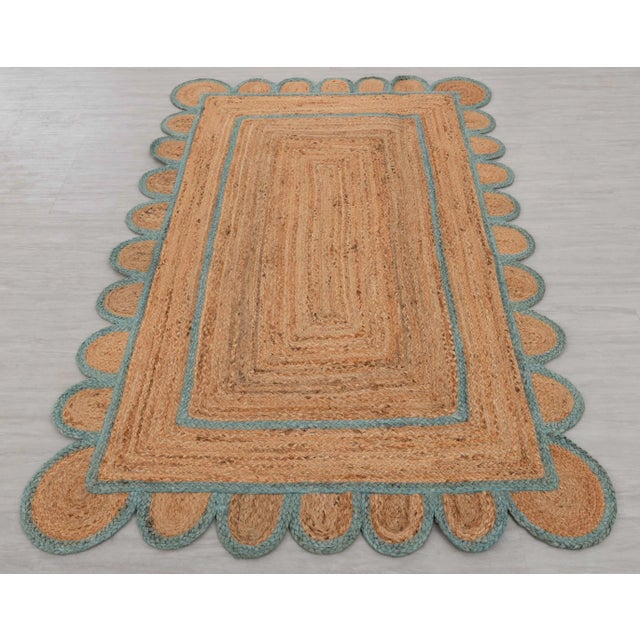 Scallop Jute Turquoise Blue Hand Made Rug 3x8 For Sale - Image 11 of 13