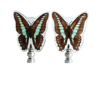 Butterfly Lamp Finials on Chrome Hardware - a Pair For Sale