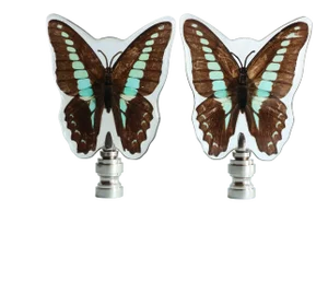 Butterfly Lamp Finials on Chrome Hardware - a Pair
