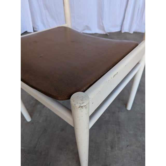 1970s Vintage Dining Chair in White Beech Wood and Brown Leather Look Seat, 1970s For Sale - Image 5 of 18