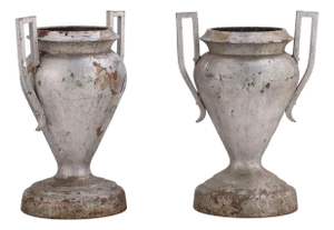 Art Deco Cast Iron Double-Handled Garden Urns by Kramer Brothers, C. 1920 - Set of 2