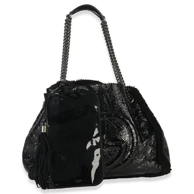 Black Black Patent Shearling Medium Soho Hobo For Sale - Image 8 of 9