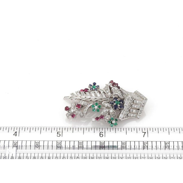 Late 20th Century Estate 5.71ct Diamond & Gems Platinum Flower Basket Brooch Pin For Sale - Image 5 of 5