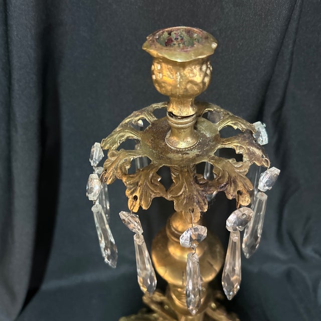 1800’s Stunning Gold Candleholder With Prisms For Sale - Image 9 of 9