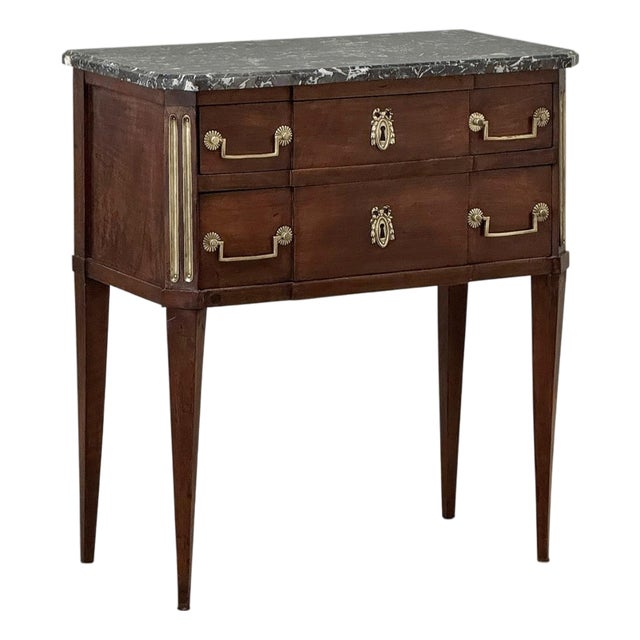 19th Century French Louis XVI Directoire Mahogany Marble Top Commode With Brass Accents For Sale