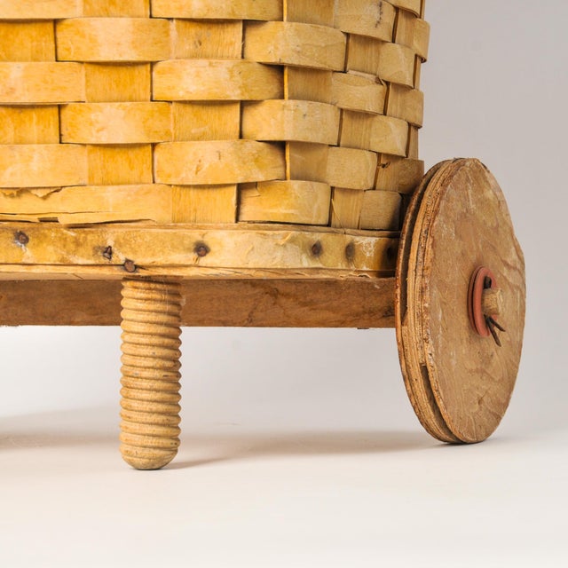 Brown Antique Splint Wood Rolling Basket Cart For Sale - Image 8 of 15