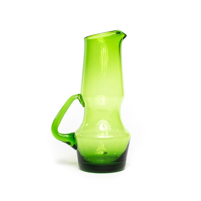 1970s Green Vintage Art Glass Pitcher For Sale - Image 5 of 5