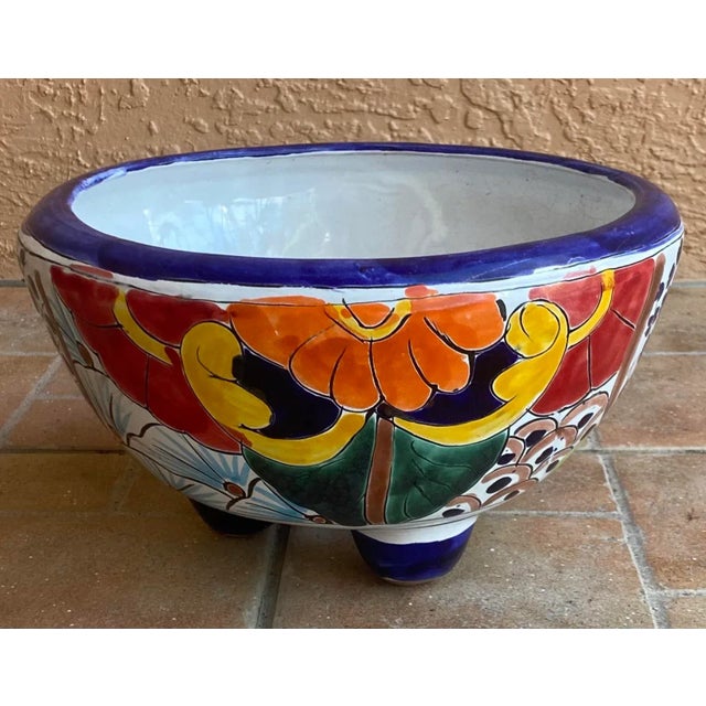 Mexican Colorful Mexican Pottery Planter With Feet For Sale - Image 3 of 10