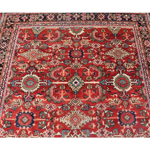 Early 20th Century Antique Persian Mahal Rug With All-Over Sub-Geometric Design in Red Background For Sale - Image 11 of 13
