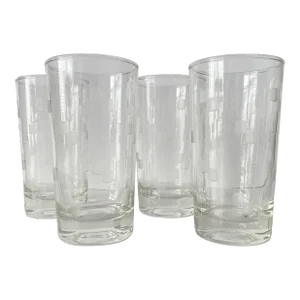 1970s Midcentury Anchor Hocking Cubist Flat Tumblers Highball Glasses, Set of 4