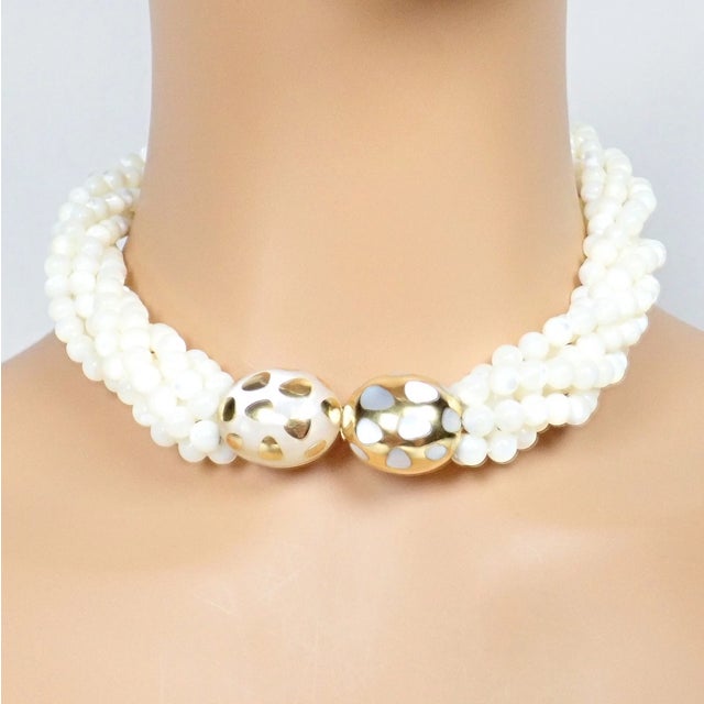 Metal 1980s Tiffany & Co. Angela Cummings Gold Mother of Pearl Bead Positive Torsade Necklace For Sale - Image 7 of 15