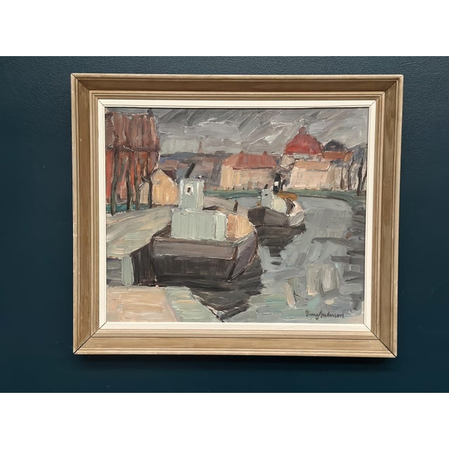Georg Andersson, Harbour, 1960s, Oil Painting on Canvas, Framed For Sale - Image 6 of 12