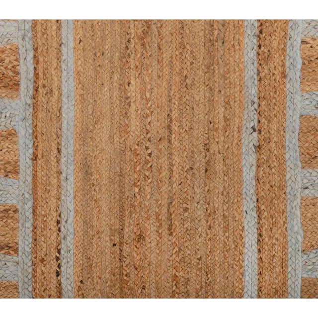 Boho Chic Light Blue Jute Scallop Handmade Boho Runner - 2′6″ × 15′ For Sale - Image 3 of 13