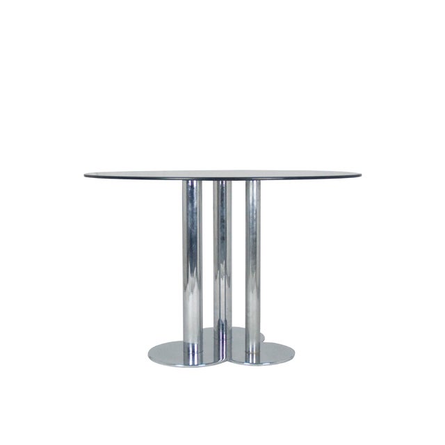 Postmodern Vintage Round Smoked Glass and Chrome-Plated Trifoglio Table by Sergio Asti for Poltronova, 1969 For Sale - Image 3 of 13