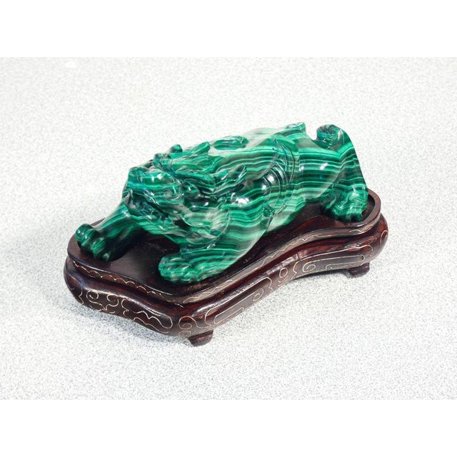 Wood Chinese Malachite Guardian Lion For Sale - Image 7 of 9