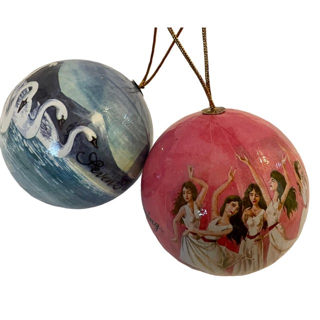 Vintage the Twelve Days of Christmas Decoupage Ornaments W/Box | Chairish