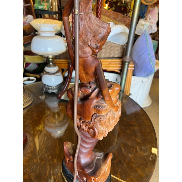 Mid 20th Century Mid Century Modern Wood Carved Nude Woman Lamp For Sale - Image 9 of 11